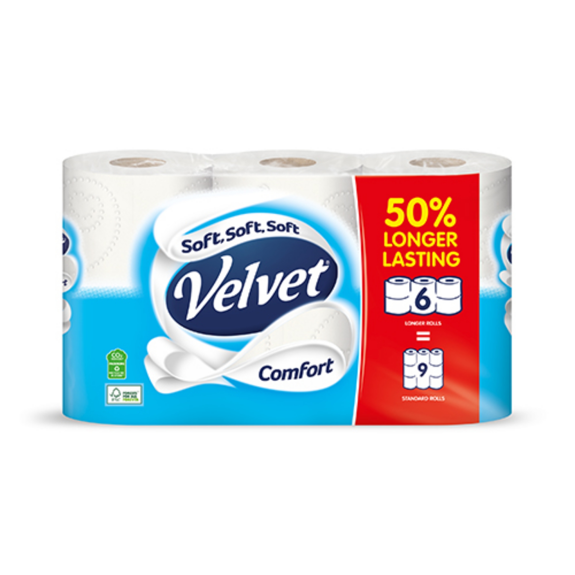 Picture of VELVET COMFORT TOILET ROLL (6r=9r) 300sht