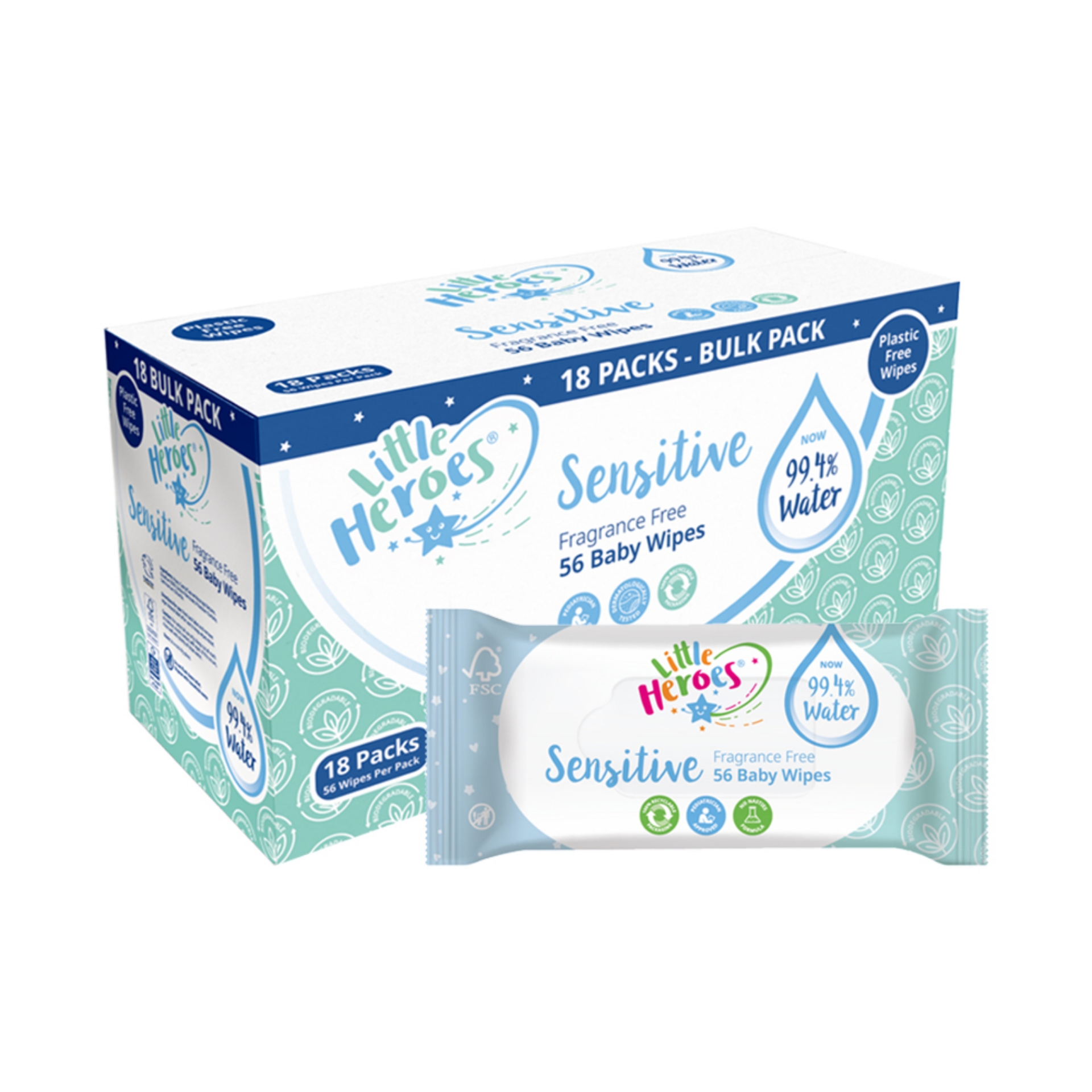 Picture of LITTLE HEROES PLASTIC FREE SENSTIVE BABY WIPE FSC®